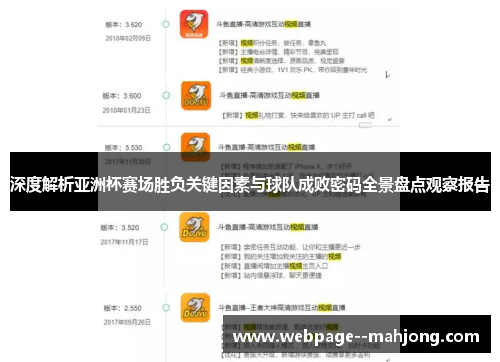 深度解析亚洲杯赛场胜负关键因素与球队成败密码全景盘点观察报告